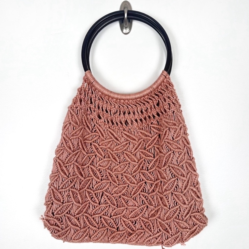Bohemian Crocheted Peach Pink Round Handle Handbag Tote